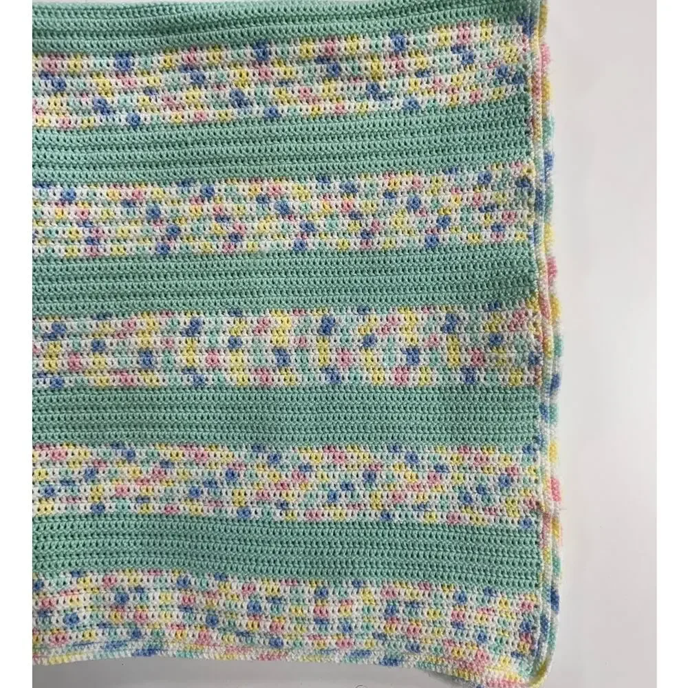 Handmade Crochet Baby Blanket Teal Green Multicolor Confetti 36